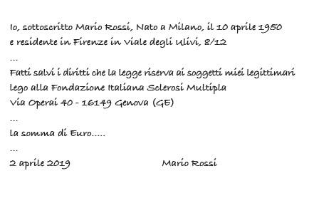lascito solidale esempio