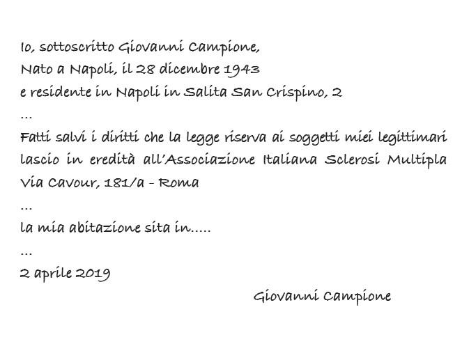 lascito solidale esempio